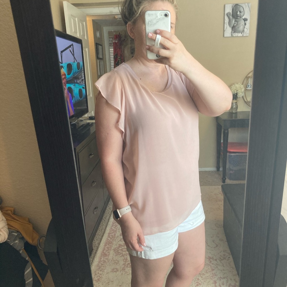NWT philosophy ruffle sleeve top- blush pink  -L - Picture 5 of 7